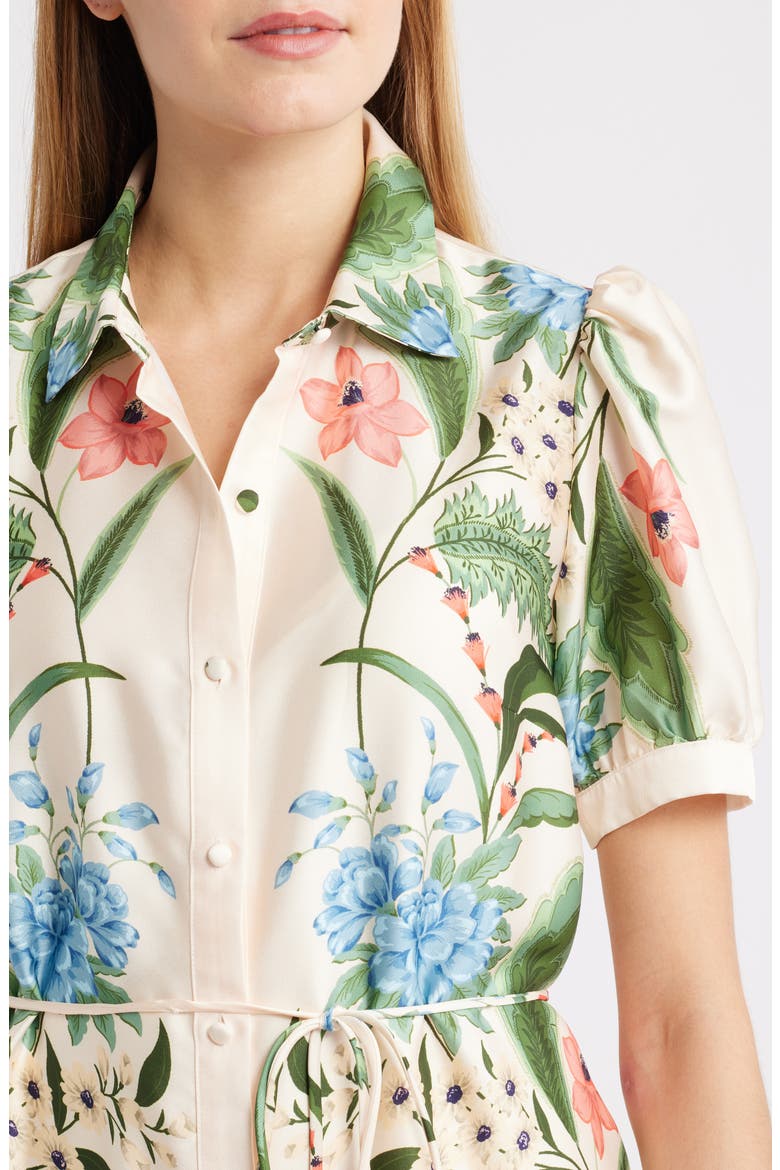 Floral Short Sleeve Ruffle Hem Shirtdress, Alternate, color, IVORY MULTI