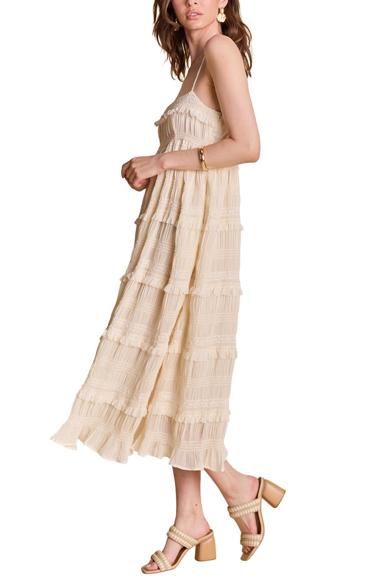 English Factory Smocked Ruffle Sleeveless Maxi Dress, Alternate, color, Cream