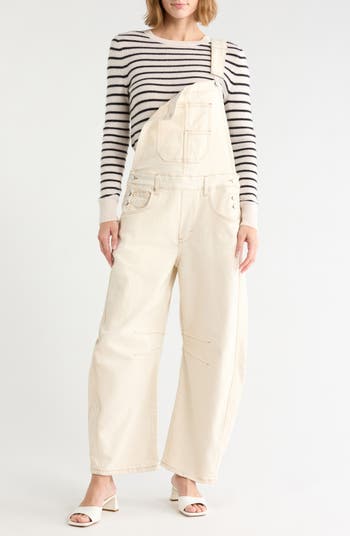 Free People Good Luck Wide Leg Overalls In Ivory
