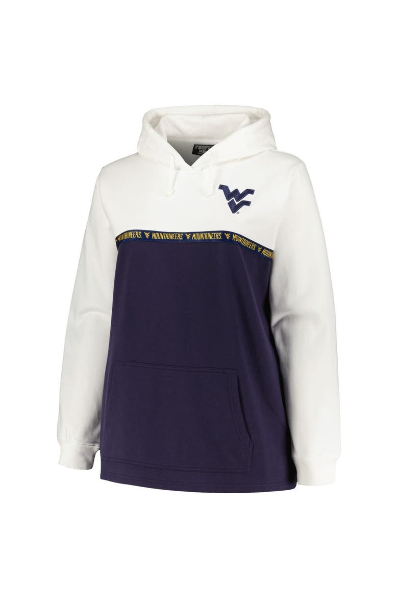 Women's Profile White/Navy West Virginia Mountaineers Plus Size Taping Pullover Hoodie, Alternate, color, White