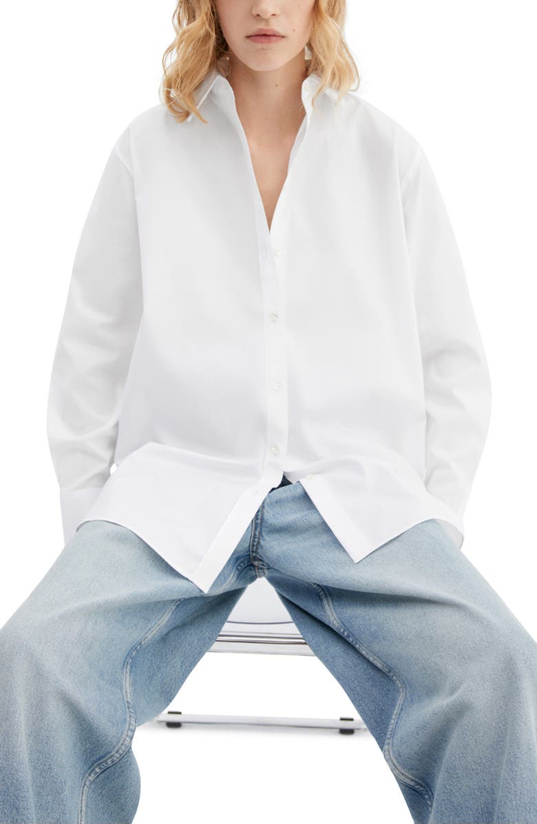 MANGO Oversize Cotton Button-Up Shirt, Alternate, color, 