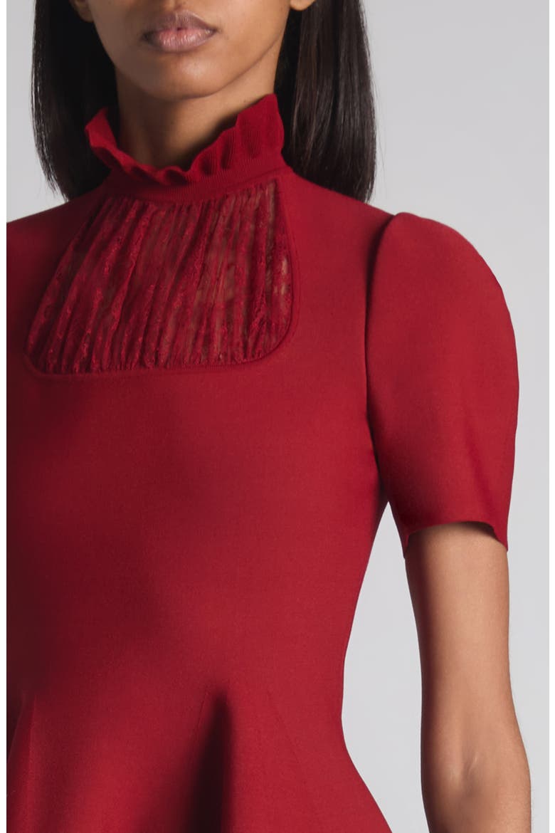 Lace Trim Skater Dress, Alternate, color, CRIMSON