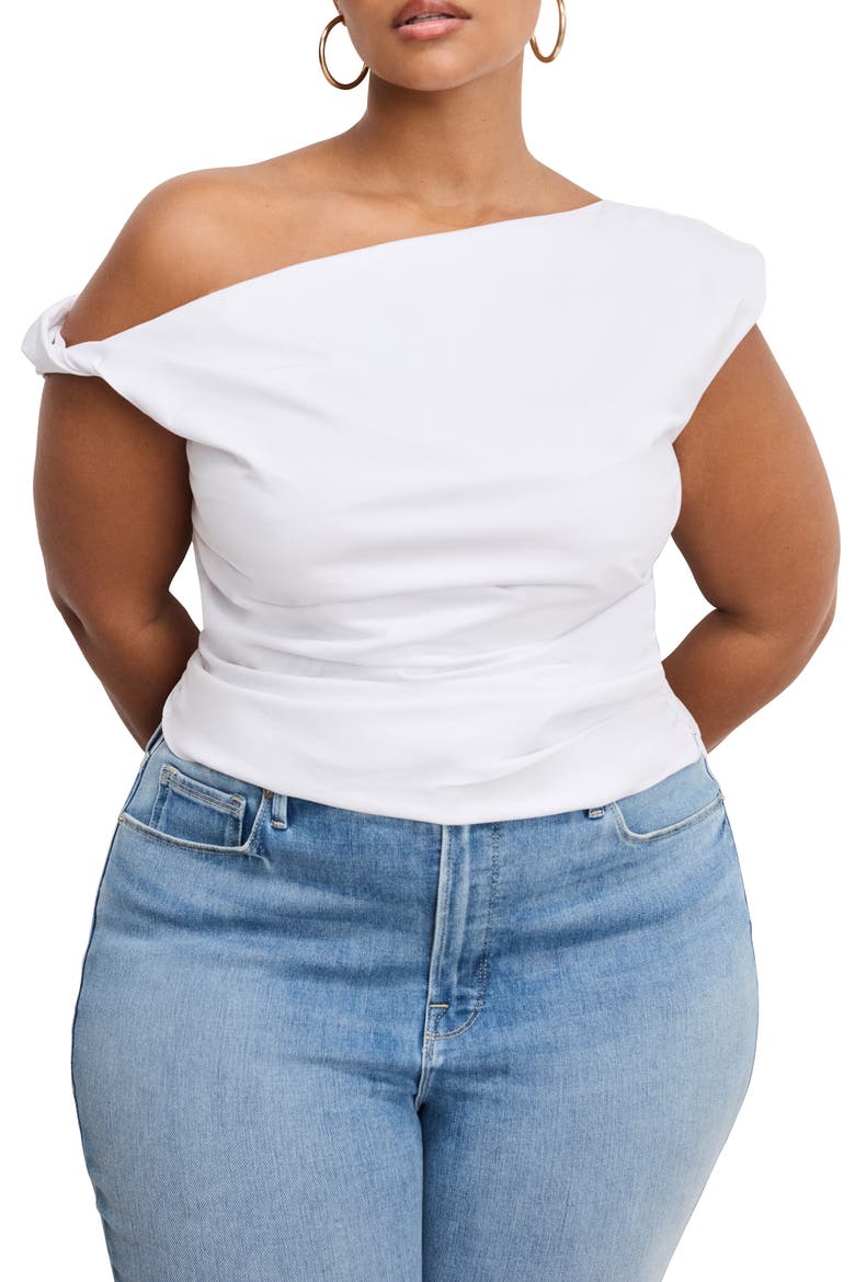 One-Shoulder Poplin Top, Alternate, color, WHITE001