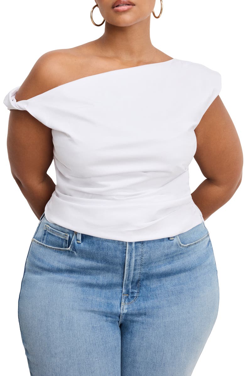 Good American One-Shoulder Poplin Top, Alternate, color, White001