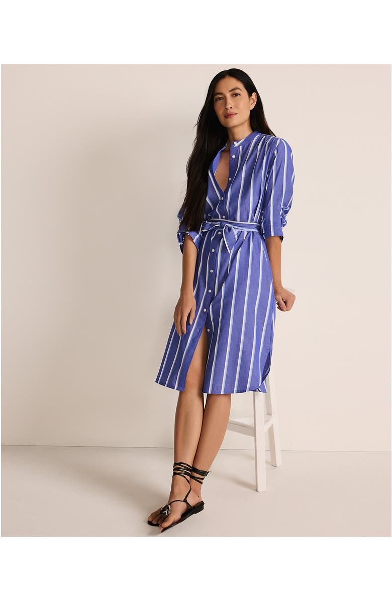 Lands' End Poplin Oversized Puff Sleeve Midi Shirt Dress, Alternate, color, Blue/White Shadow Stripe