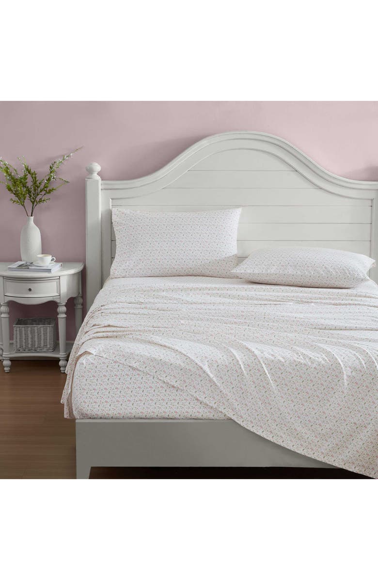 Laura Ashley Evie 4-Piece Cotton Sheet Set, Alternate, color, Pink