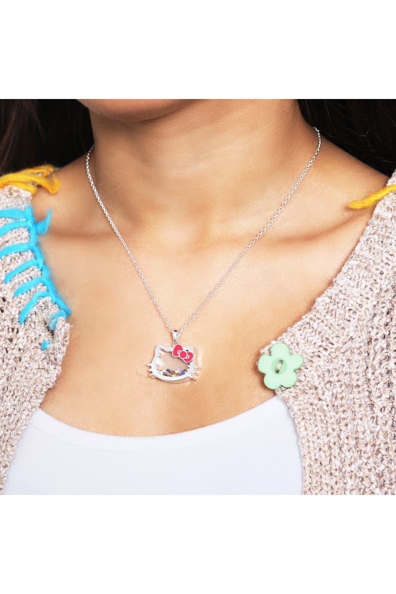 Silver Plated Shaker Pendant Necklace, 18", Alternate, color, Silver, white, red