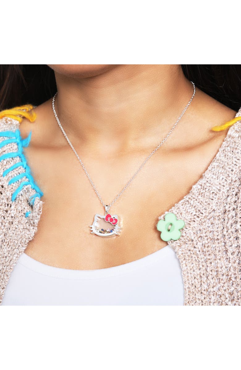 Hello Kitty Silver Plated Shaker Pendant Necklace, 18", Alternate, color, Silver, White, Red