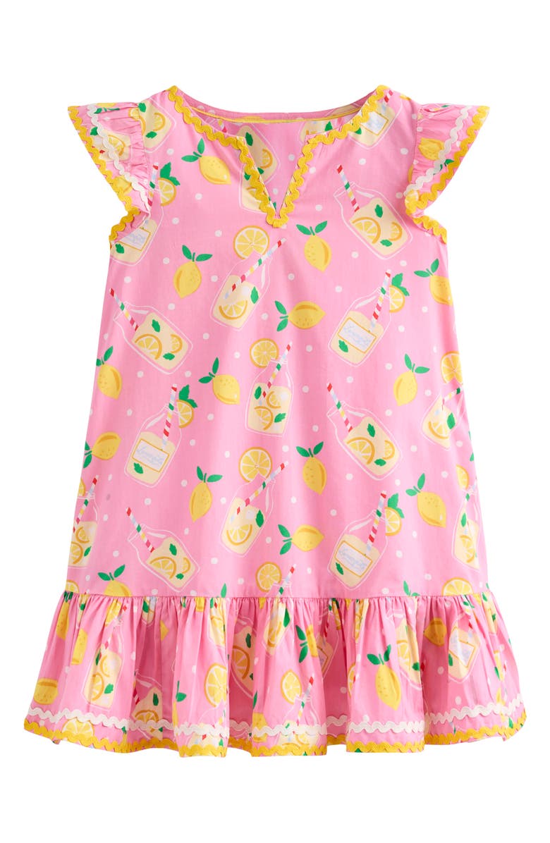 Mini Boden Kids' Lemon Print Cotton Beach Cover-Up Dress, Main, color, Chalk Pink Lemonade