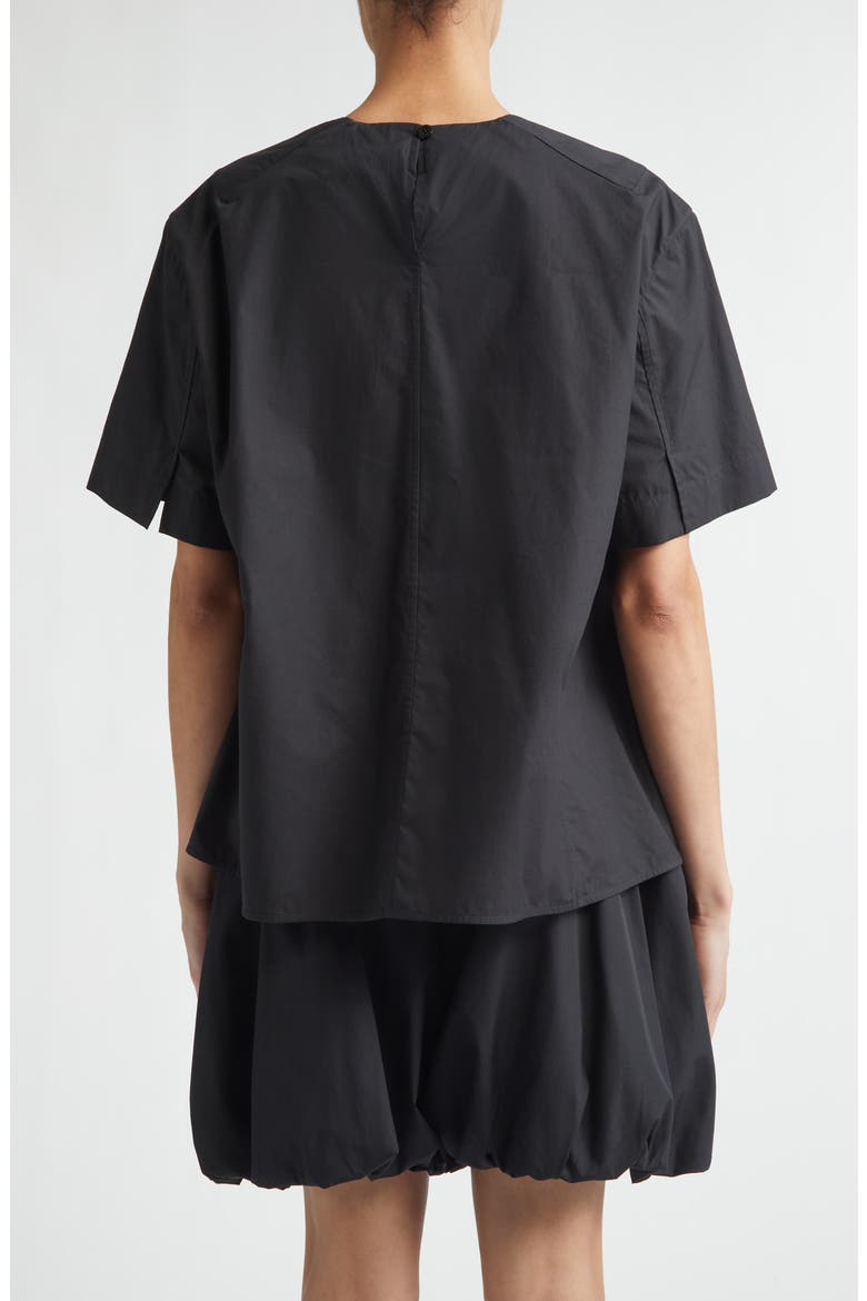 Plastron Back Button Cotton Poplin Top, Alternate, color, BLACK