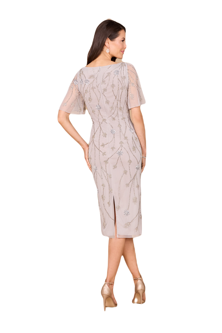 Beaded Midi Dress with Cape Sleeves, Alternate, color, Silver