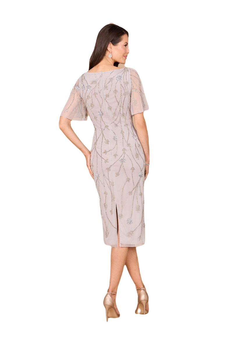 LARA New York Beaded Midi Dress with Cape Sleeves, Alternate, color, Silver