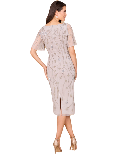 Lara New York Beaded Midi Dress With Cape Sleeves In Silver