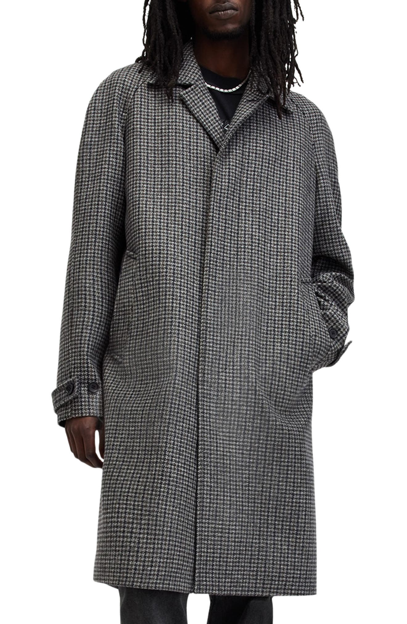 AllSaints Goodman Houndstooth Wool Blend Coat
