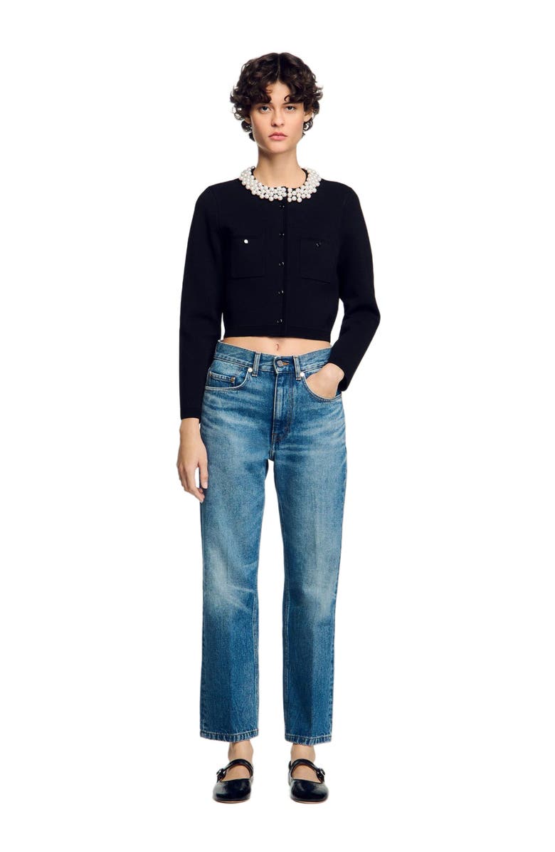 SANDRO Cardigan with beaded collar, Alternate, color, 