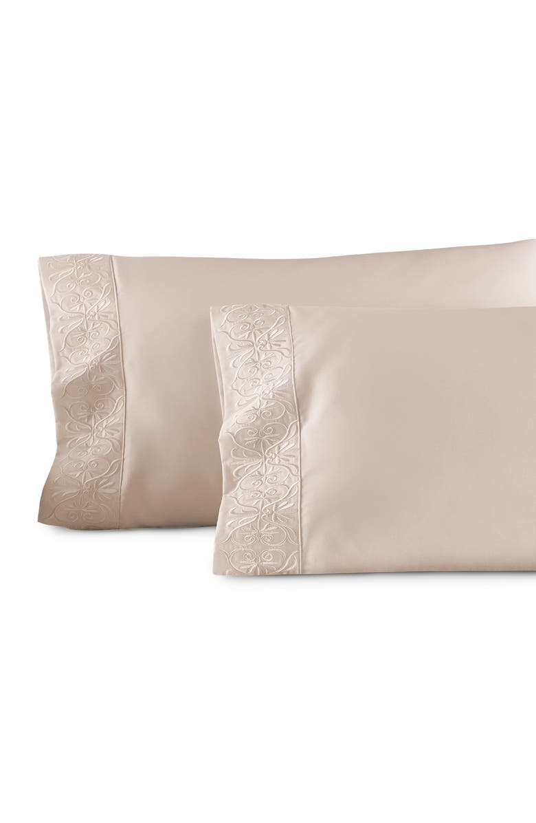 Pure Parima Egyptian Cotton Sateen Embroidered Ariane Pillowcase Set, Main, color, Soft Peach