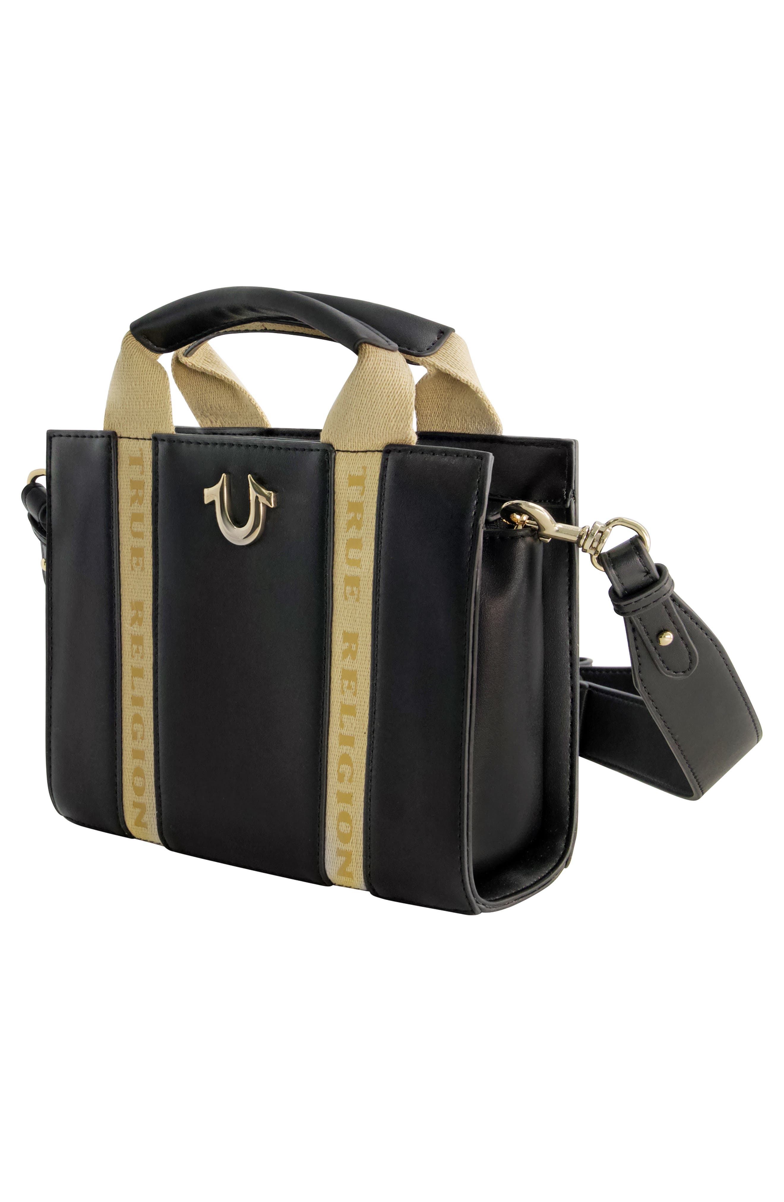 Licensed Faux Leather Mini Tote Bag with Branded Straps, Alternate, color, BLACK