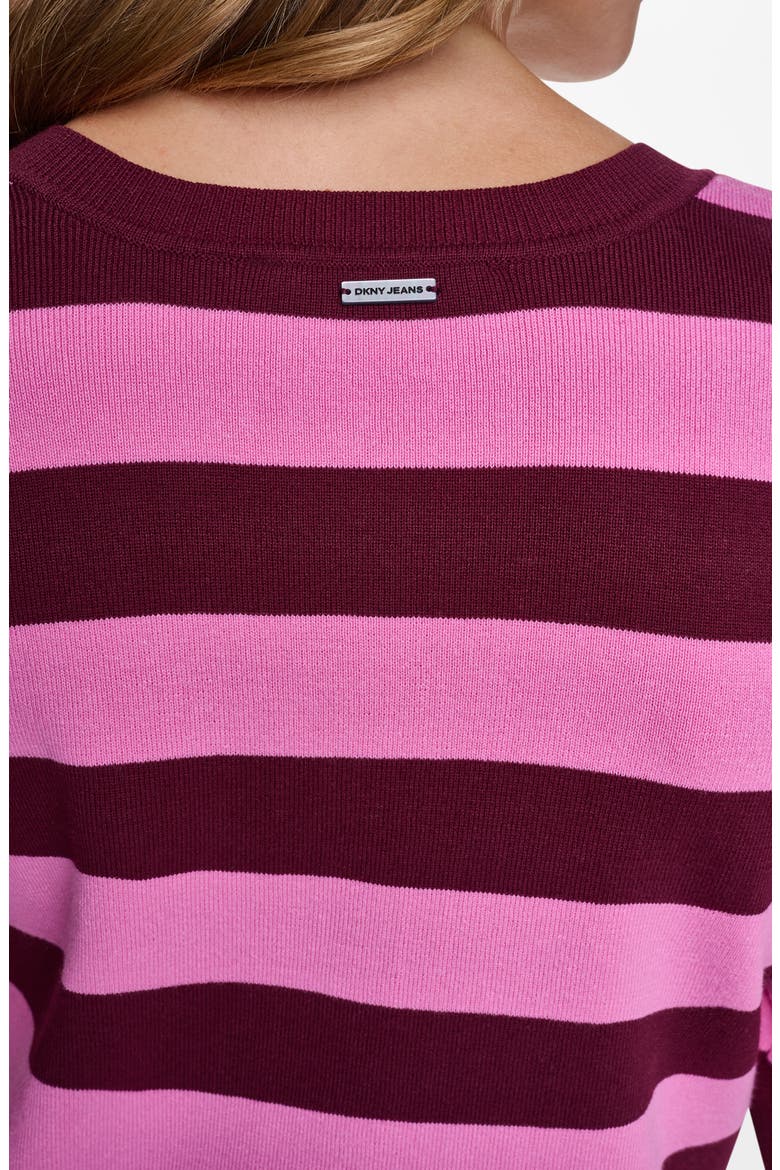 Striped Crewneck Cardigan, Alternate, color, CLARET/ TAF