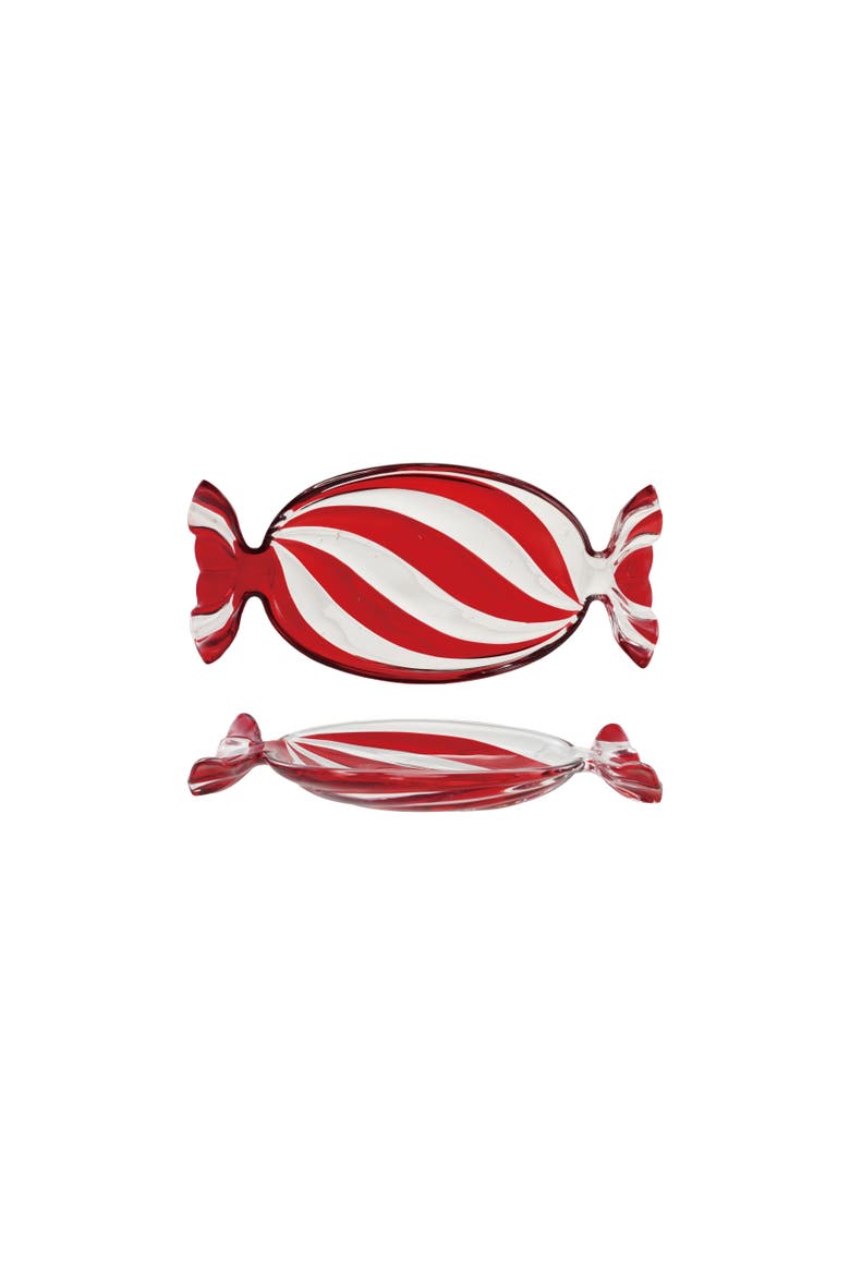 Hand-Painted Glass Candy Dish with Whimsical Stripes, Main, color, Red