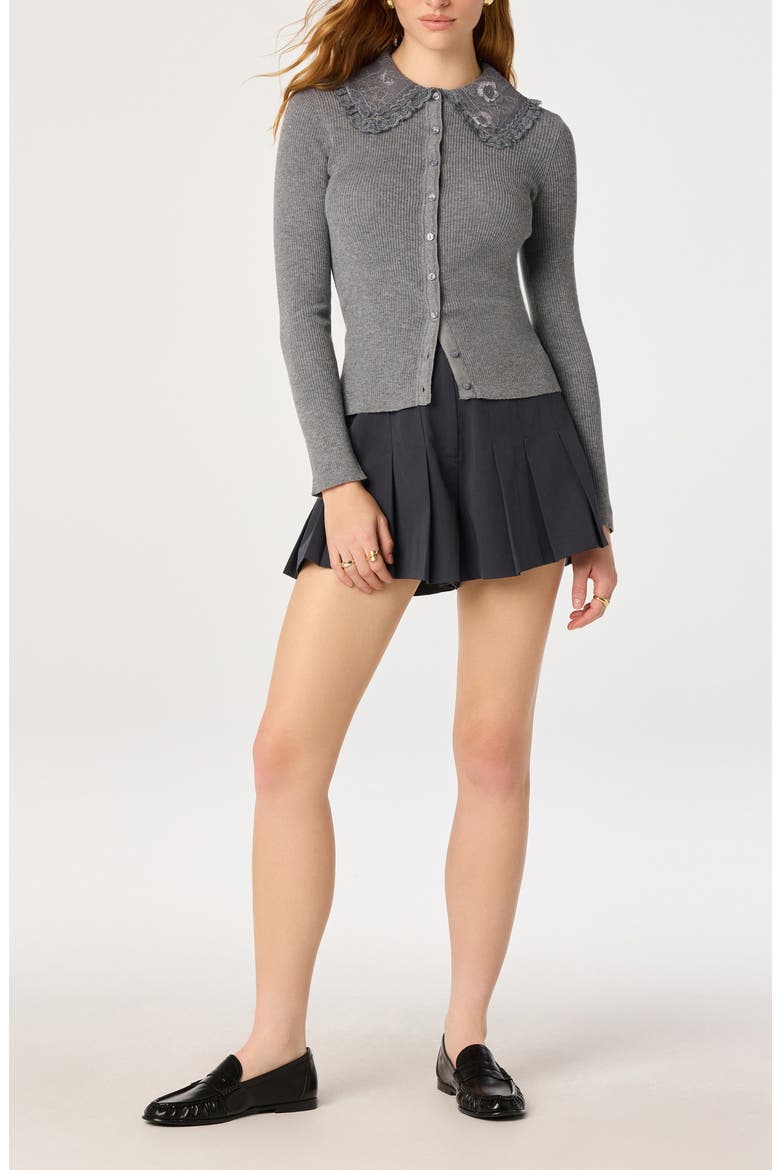 Sonya Lace Collar Rib Cardigan, Alternate, color, GREY