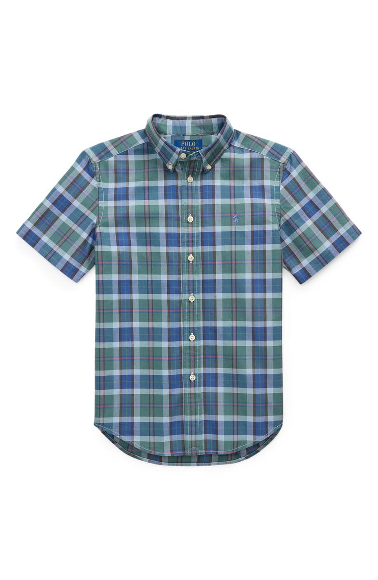 Polo Ralph Lauren Kids' Short Sleeve Plaid Cotton Button-Down Oxford Shirt, Main, color, 