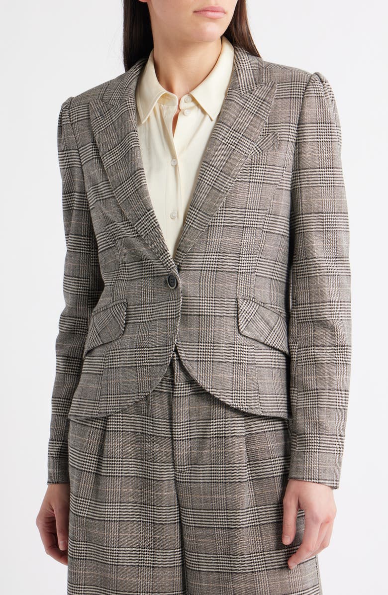 Wit & Wisdom Glen Plaid Puff Shoulder Blazer, Alternate, color, Birch Black Multi