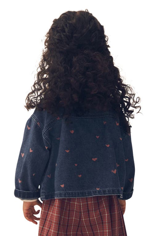 Shop Next Kids' Heart Print Denim Overshirt & Check Skirt Set In Blue
