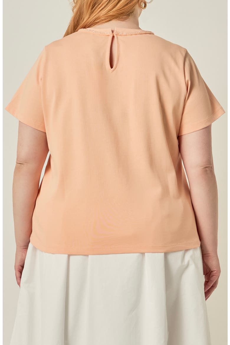 Beaded Bow Cotton T-Shirt, Alternate, color, PEACH