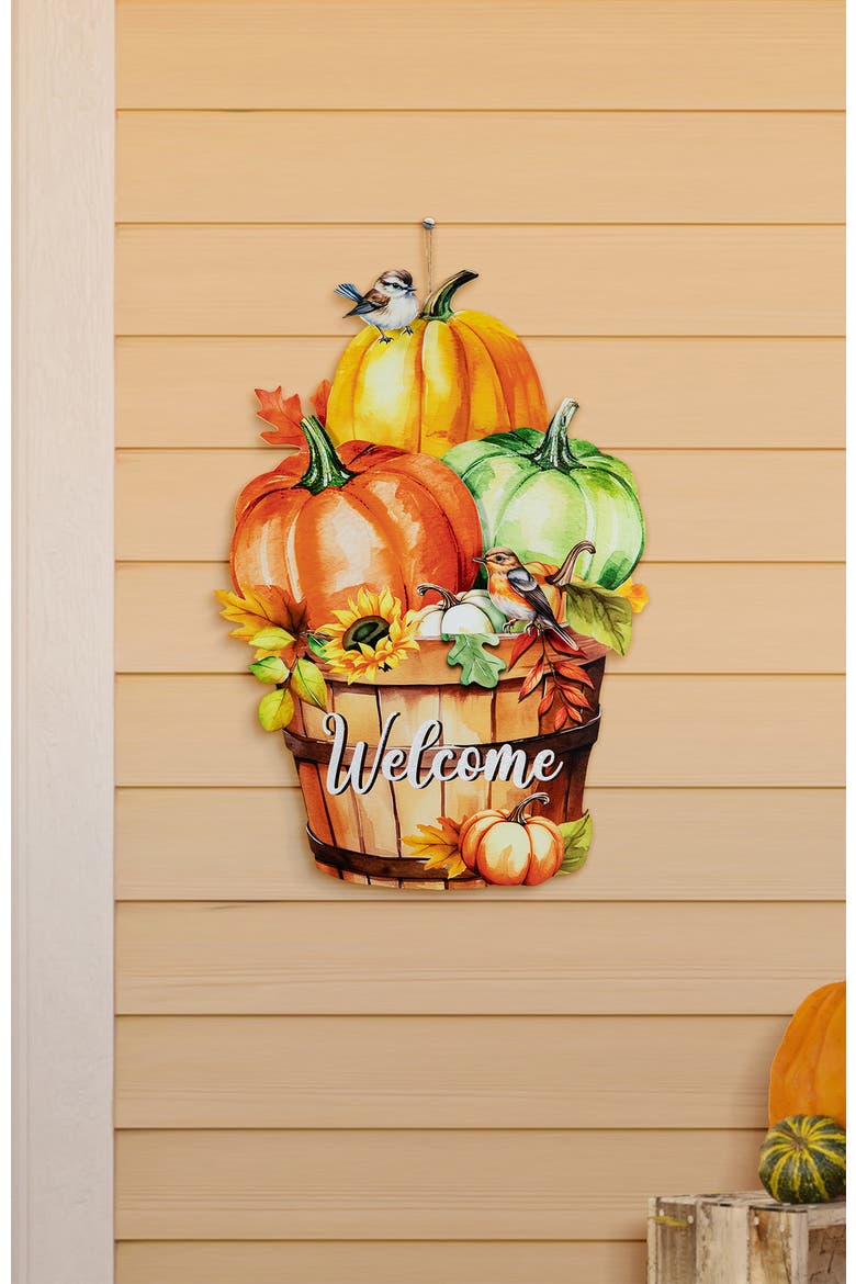 Fall Metal Pumpkins with Barrel Yard Stake, Alternate, color, Orange