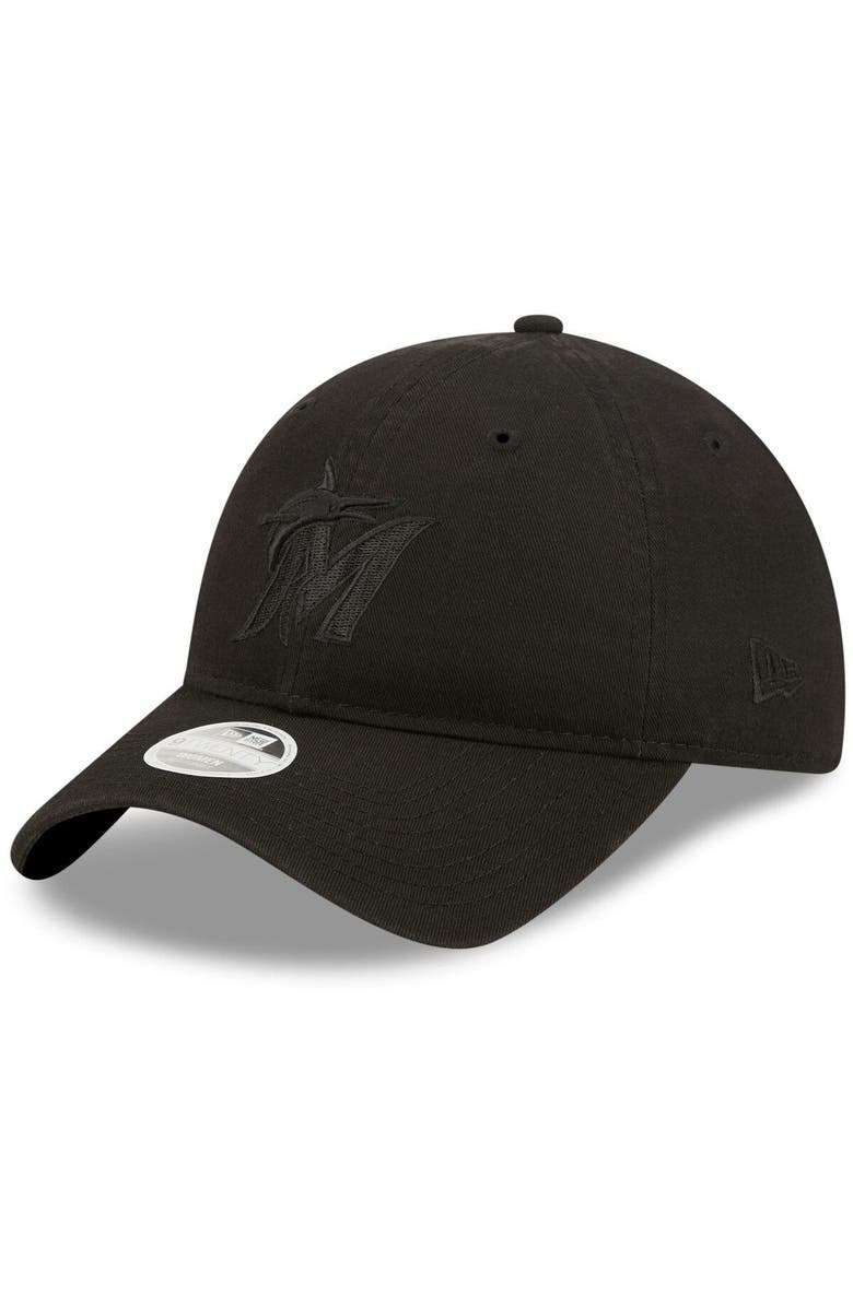 New Era Women's New Era Miami Marlins Black on Black Core Classic II 9TWENTY Adjustable Hat, Main, color, Black