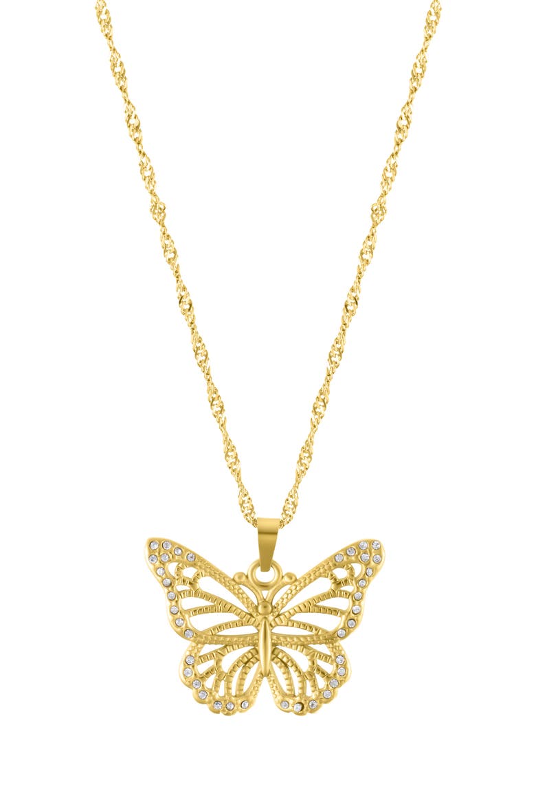Pavé CZ Butterfly Water Resistant Pendant Necklace, Main, color, GOLD