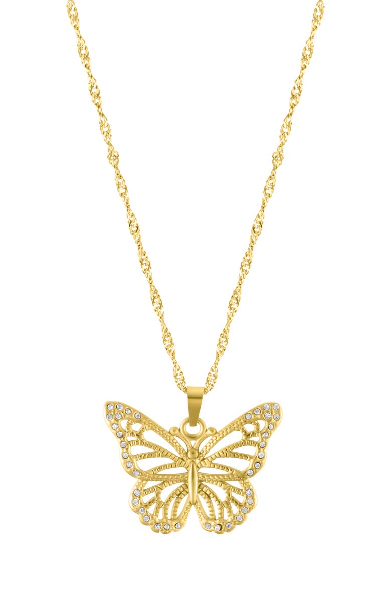 Adornia Pavé CZ Butterfly Water Resistant Pendant Necklace, Main, color, Gold