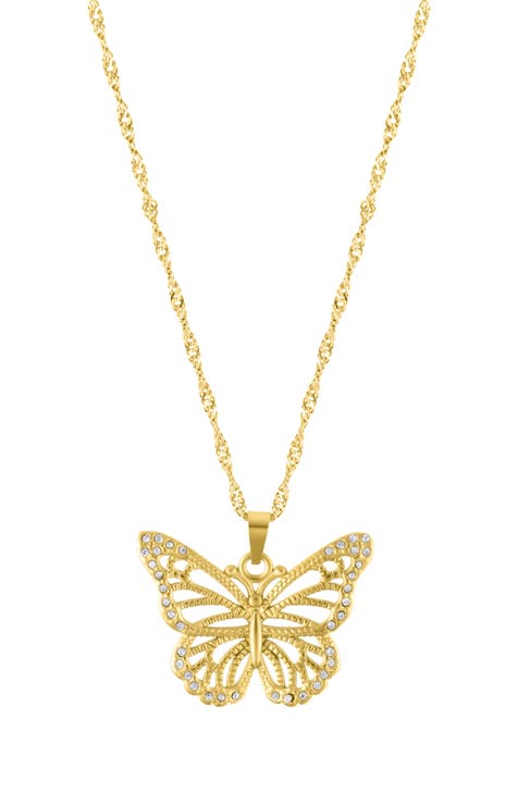 Pavé CZ Butterfly Water Resistant Pendant Necklace