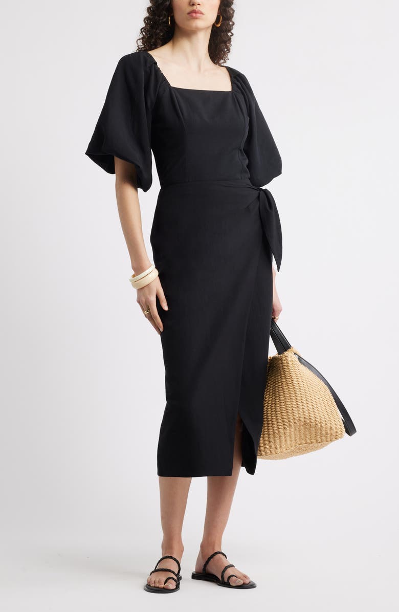 Nordstrom Puff Sleeve Square Neck Top, Alternate, color, Black