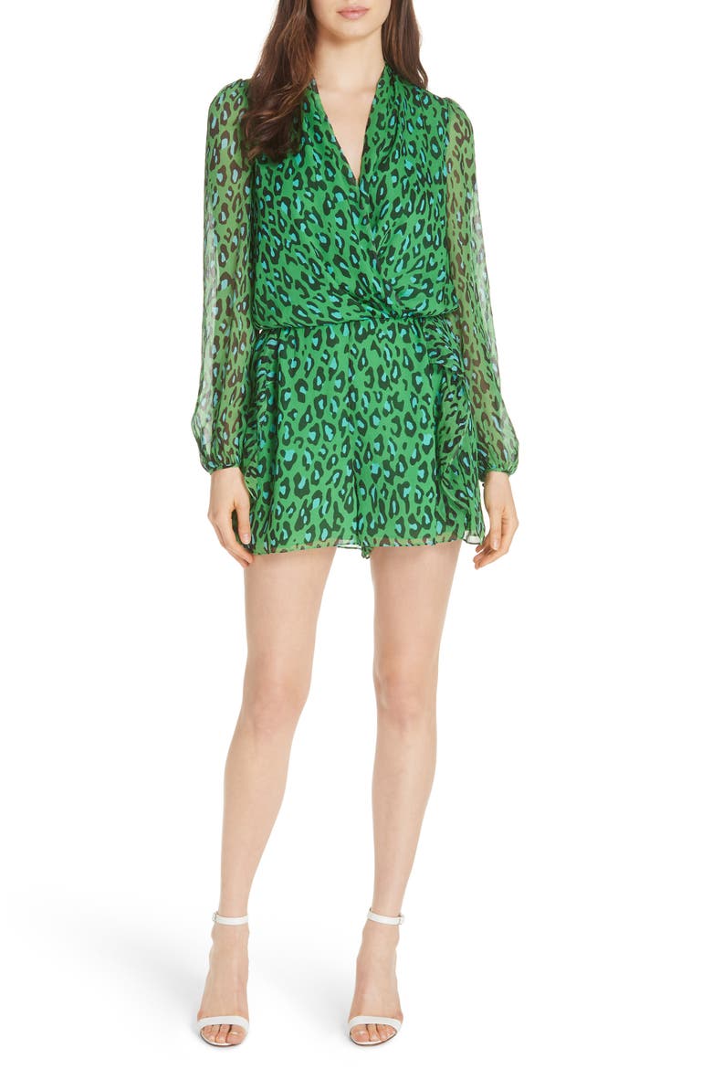 Leopard Print Crinkle Silk Chiffon Romper, Main, color, WHITMAN PALM