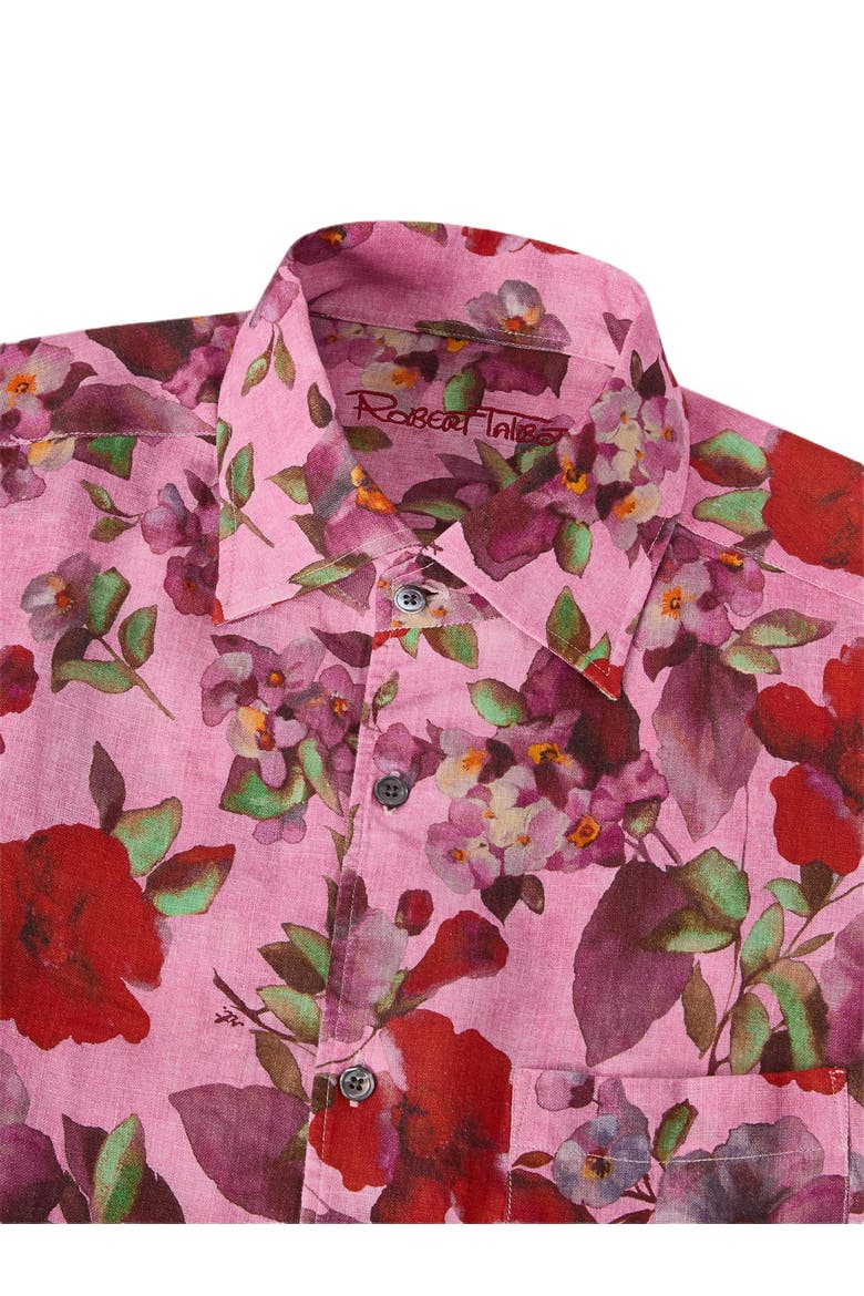 Morgan Printed Floral Linen Short Sleeve Shirt, Alternate, color, Pink