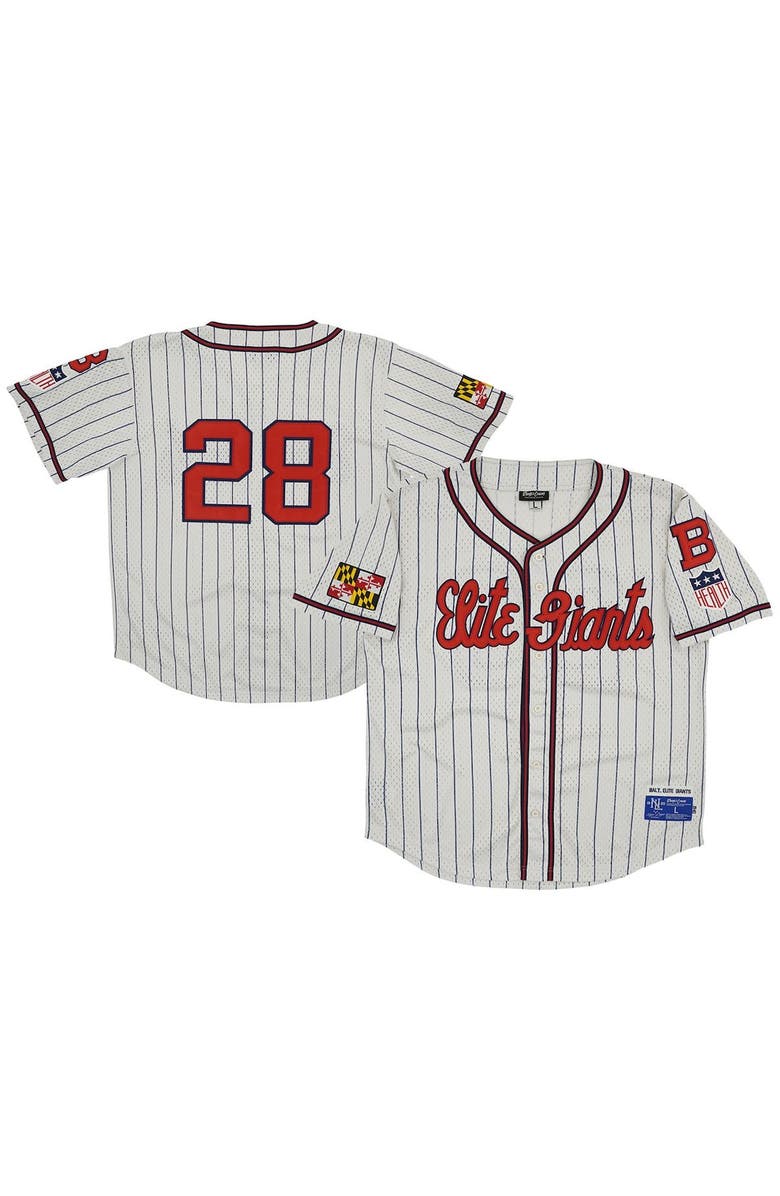 RINGS & CRWNS Men's Rings & Crwns #28 Cream Baltimore Elite Giants Mesh Button-Down Replica Jersey, Main, color, 