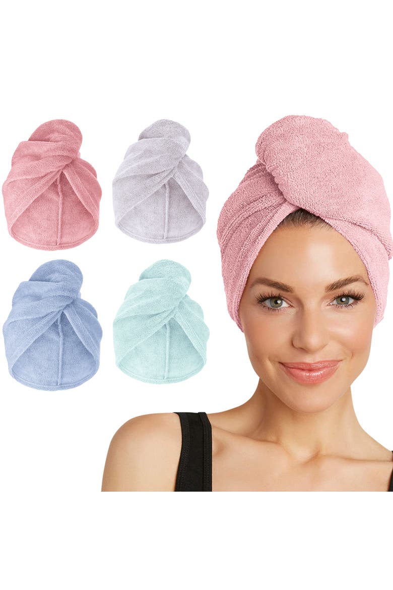 4 Microfiber Hair Towels, for Straight, Wavy, Curly Hair, Main, color, Blue