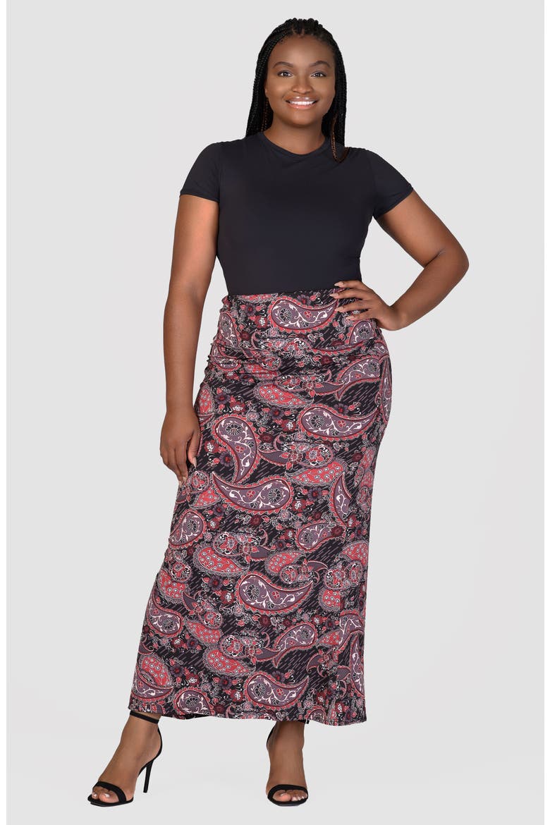 Paisley Foldover Waist Knit Maxi Skirt, Alternate, color, PINK MULTI