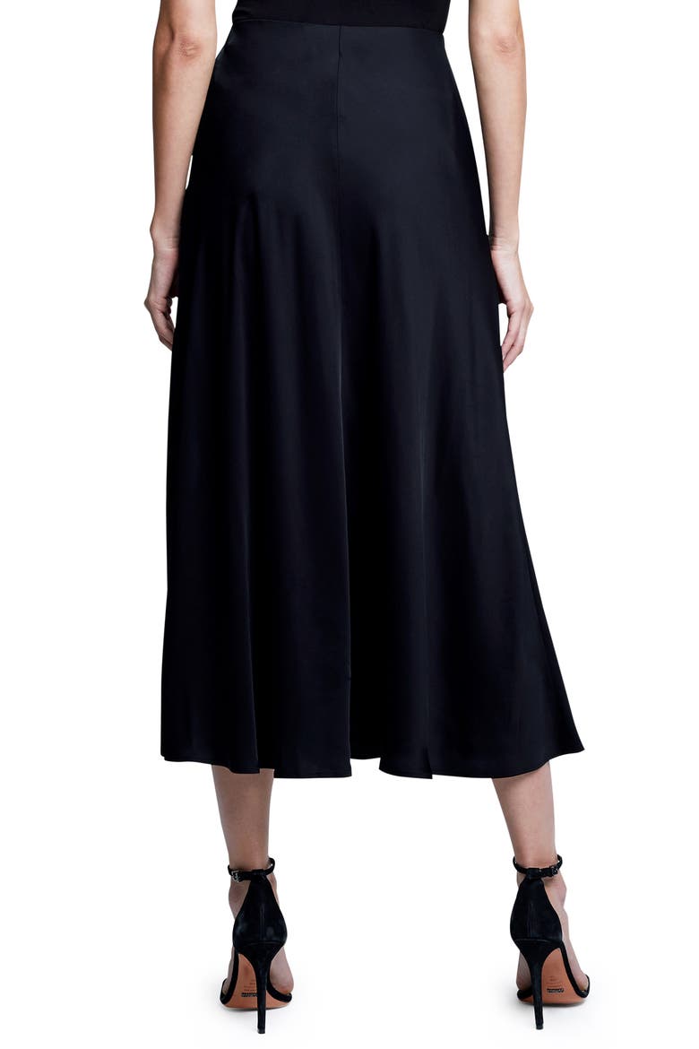Clarisa Bias Cut Satin Skirt, Alternate, color, BLACK