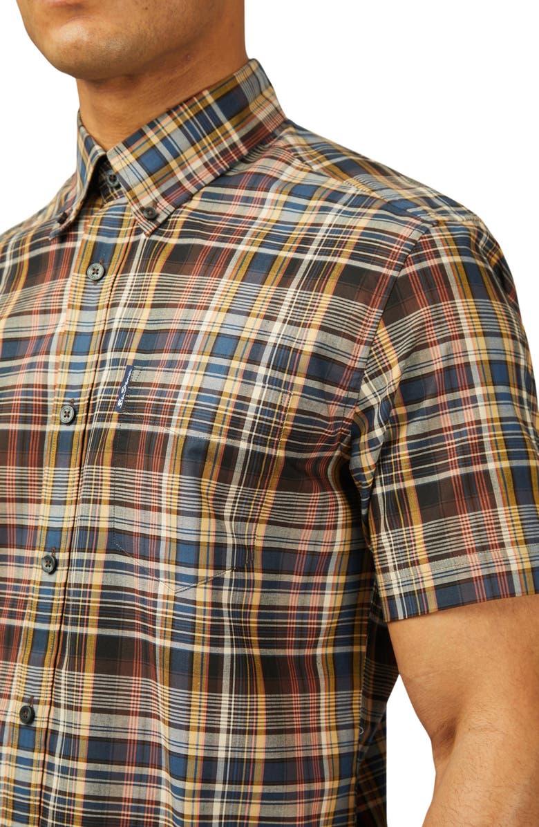 Ben Sherman Regular Fit Plaid Short Sleeve Button-Down Shirt, Alternate, color,