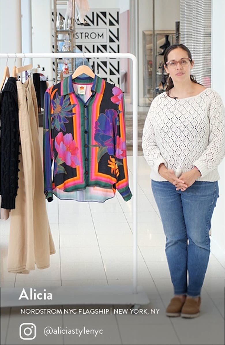 Flower Season Scarf Print Button-Up Shirt, sales video thumbnail