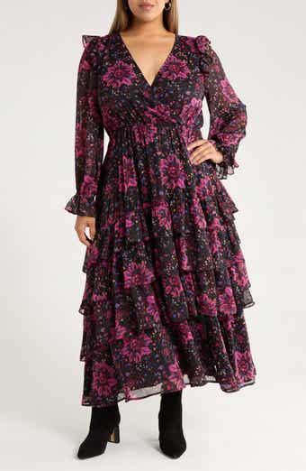 Treasure & Bond Tiered Ruffle Faux Wrap Maxi Dress