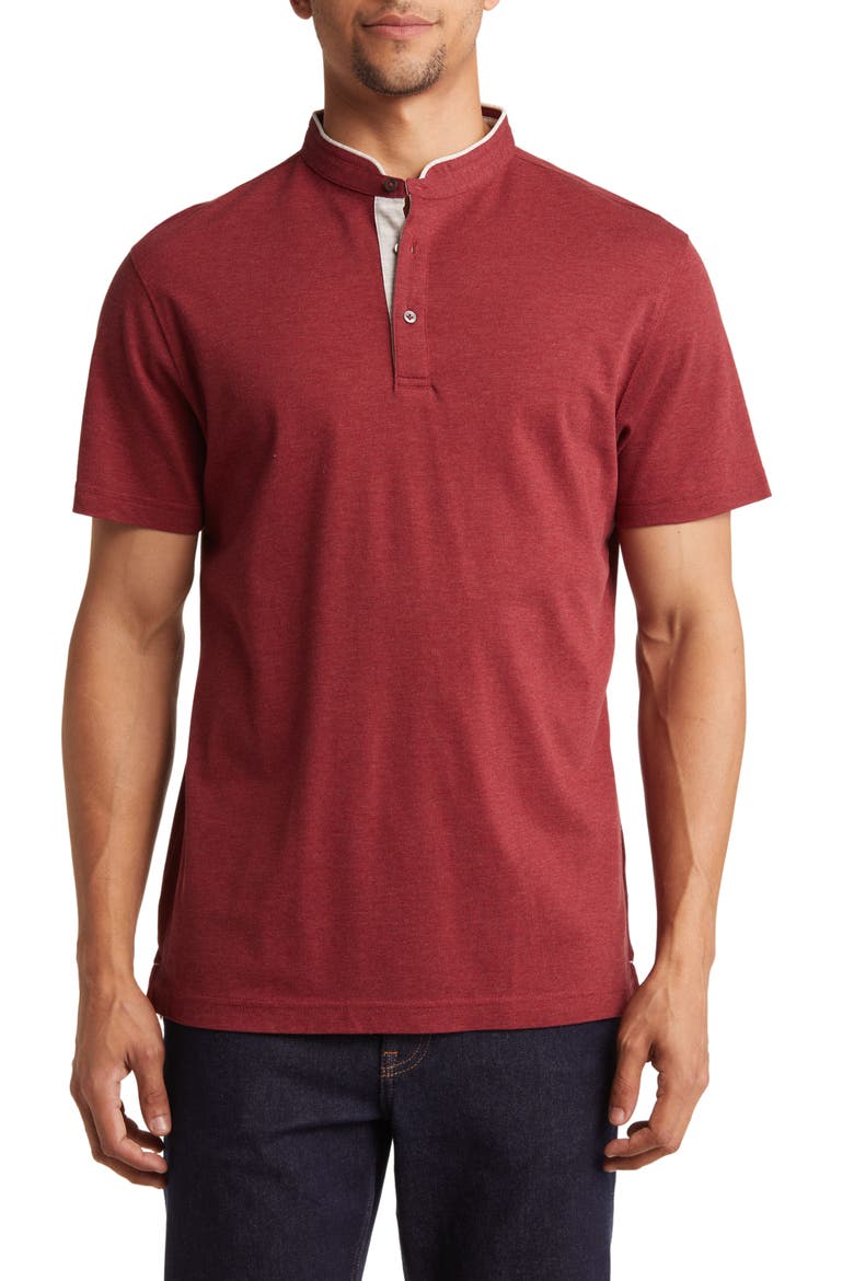 Trim Fit Band Collar Short Sleeve Polo, Main, color, BORDEAUX