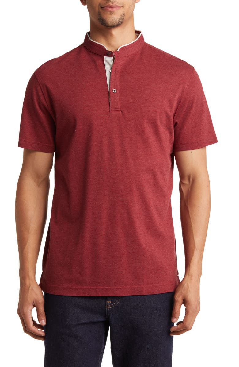 Lorenzo Uomo Trim Fit Band Collar Short Sleeve Polo, Main, color, Bordeaux