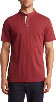 Lorenzo Uomo Trim Fit Band Collar Short Sleeve Polo