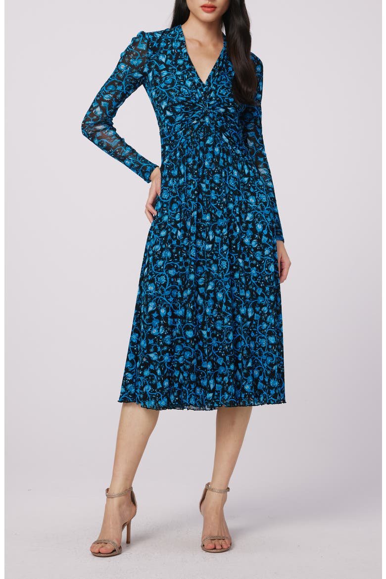 Burton Floral Print Long Sleeve Mesh Midi Dress, Main, color, FLEETWOOD FOLK BLUE LG