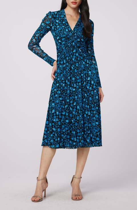 Burton Floral Print Long Sleeve Mesh Midi Dress