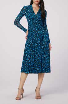 Burton Floral Print Long Sleeve Mesh Midi Dress