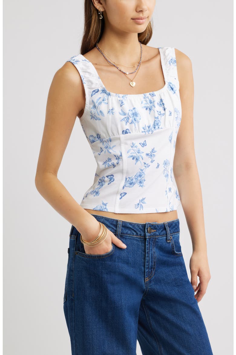 Ruched Tank Top, Alternate, color, WHITE BLUE TALIA FLORAL